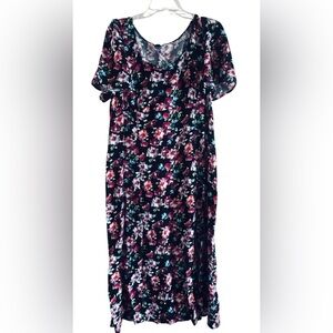 Connected Apparel Floral Maxi Dress - Black and Pink